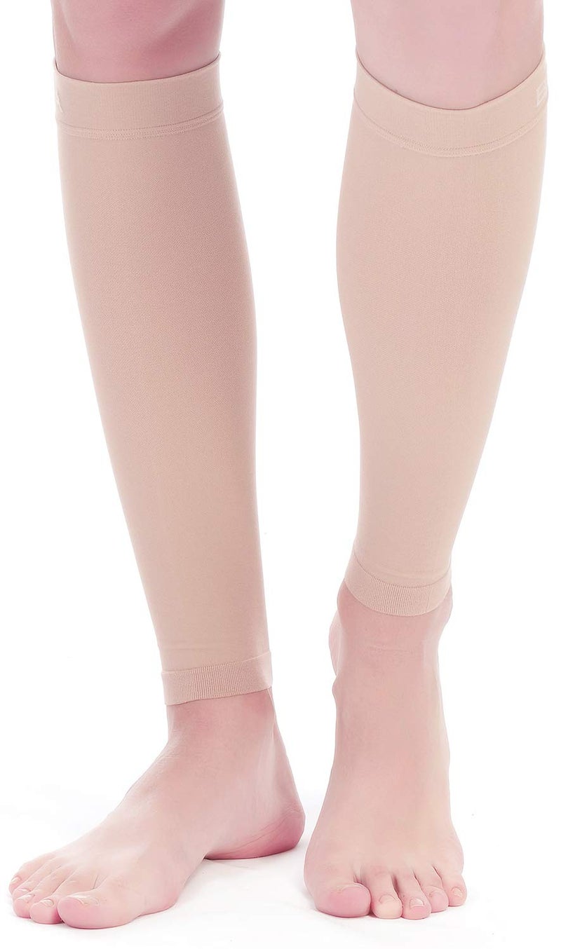 BSERA Calf Compression Sleeve Women, 2 Pairs 15-20mmHg Calf Support Footless Compression Socks Stockings for Shin Splints, Varicose Veins, Recovery (Nude/Skin, X-Large) - Image 3